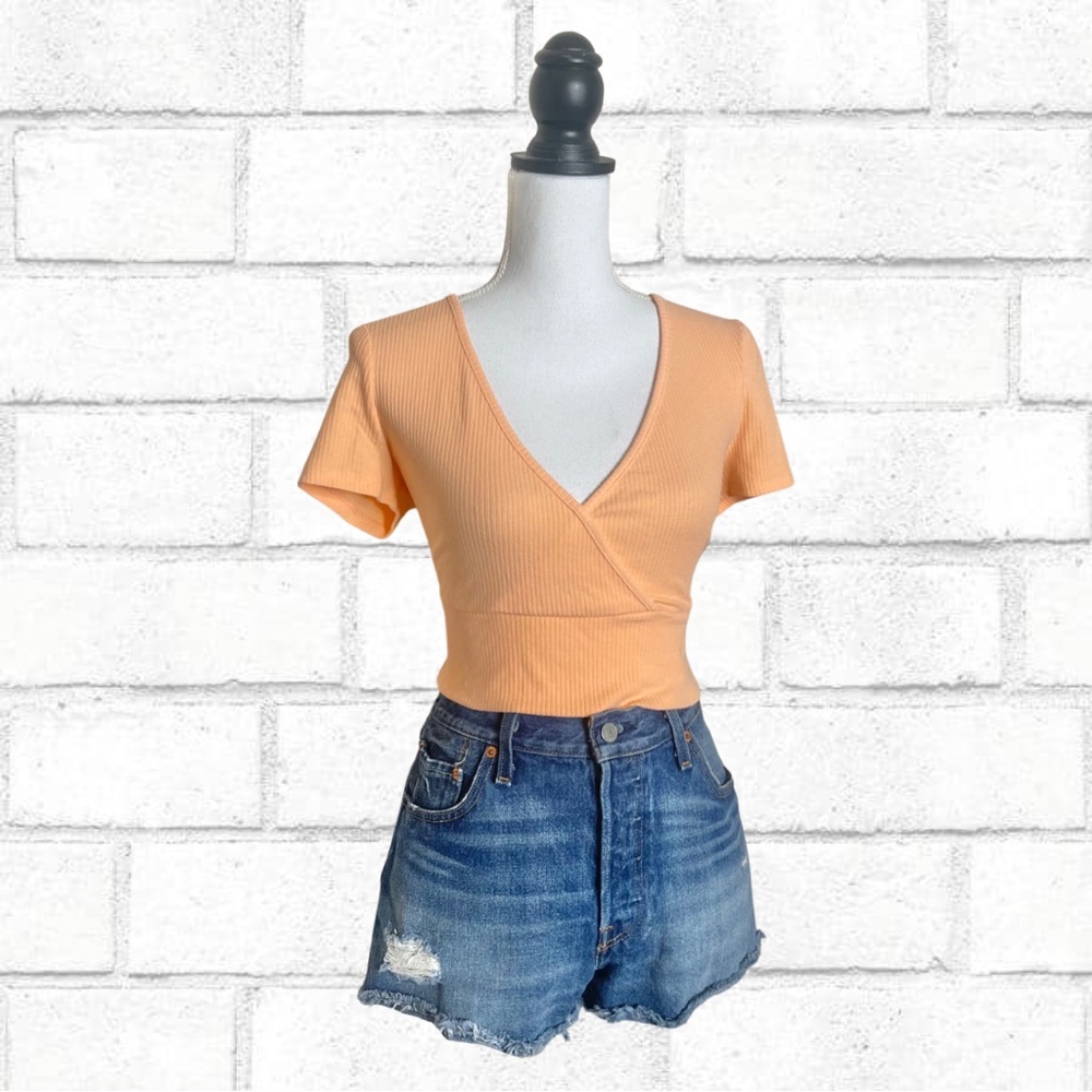 Princess Polly Coral Peach Ribbed Cropped Top Size US12